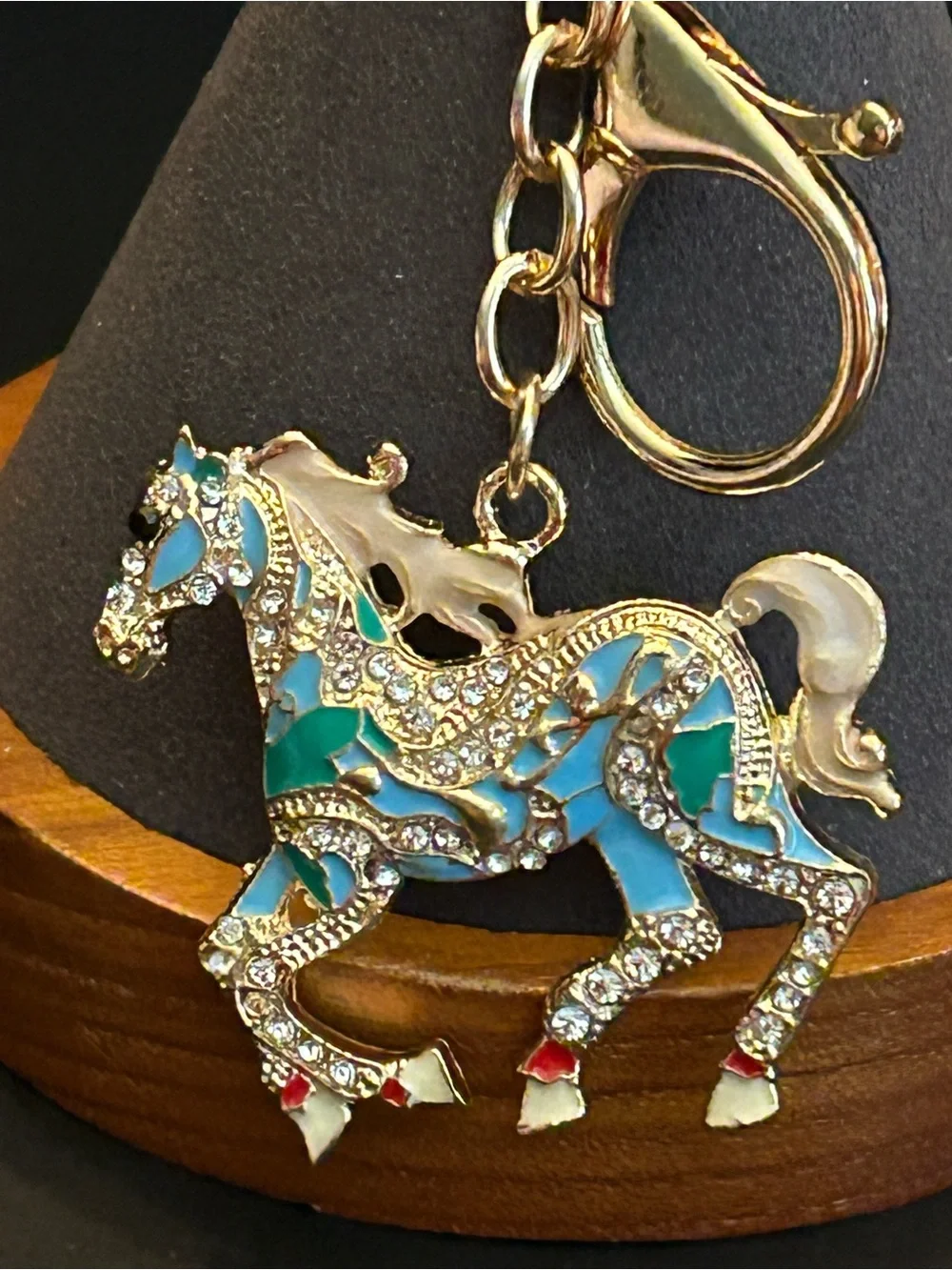 Gold or Silver Hardware w/Colorful Crystal Trotting Horse 🐎 Bag Charm Keychain